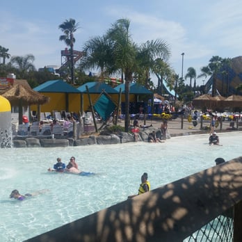 Six Flags Hurricane Harbor - Overlooking breaking beach from the balcony--Tiki Cabana - Water Parks Near Me - Concord, California