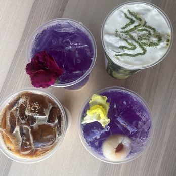 Peak Cafe - iced vanilla latte, matcha strawberry latte, and the sunset lychee seltzer - Cafes Near Me - Northridge, California