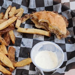 Lindys Lunch - Plain burger with American and a side of fries with ranch.