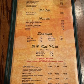 Bella Sera - Menu - Italian Near Me - Kerrville, Texas
