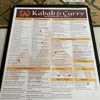 Kabab & Curry Restaurant & Grill - Menu rear ... - Indian Near Me - Pittsburgh, Pennsylvania