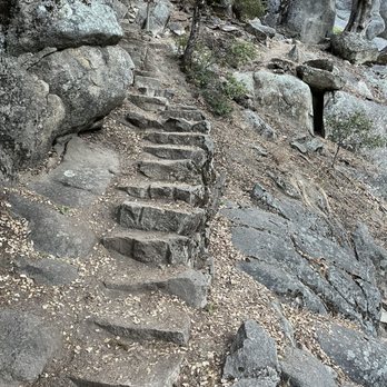 Chilnualna Falls Trail - Stone steps help with climbing the steep slope. - Hiking Near Me - Wawona, California
