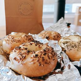 Assorted bagels: everything, onion, garlic, and zaatar