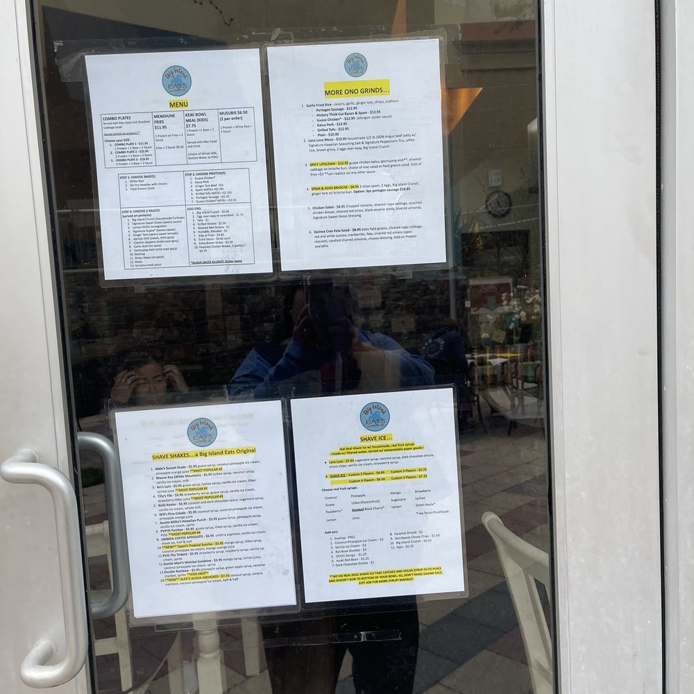 Big Island Eats and Shave Ice - Menu on door - Shaved Ice Near Me - Rolling Hills Estates, California