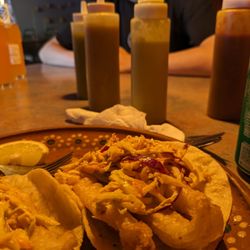 Los Cuervos - Fish tacos. Crispy fried fish topped with smokey, creamy slaw. Very good.