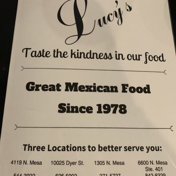 Lucy's Restaurant - Front of menu - Mexican Near Me - El Paso, Texas Lucy's Restaurant - Front of menu - Mexican Near Me - El Paso, Texas