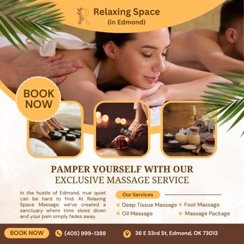 Relaxing Space - Indulge in our Deep Tissue Special, including hot stone and oil massage for the ultimate luxury experience. Release tension, relax your body - Reflexology Near Me - Edmond, Oklahoma Relaxing Space - Indulge in our Deep Tissue Special, including hot stone and oil massage for the ultimate luxury experience. Release tension, relax your body - Reflexology Near Me - Edmond, Oklahoma