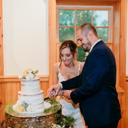 Wedding cake baked for wedding couple.