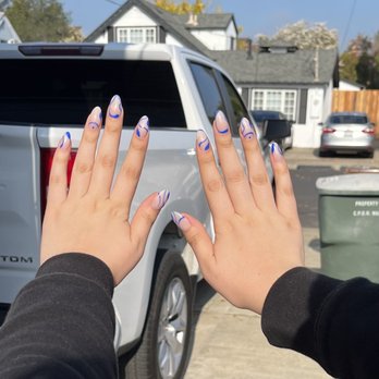 Pure Organic Nail Salon - #11 base with blue design done by Mimi :-) - Nail Salons Near Me - Danville, California