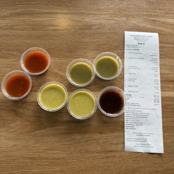 La Pasadita Taco Shop - Different salsa all had really good taste and the Bill - Mexican Near Me - Murrieta, California La Pasadita Taco Shop - Different salsa all had really good taste and the Bill - Mexican Near Me - Murrieta, California