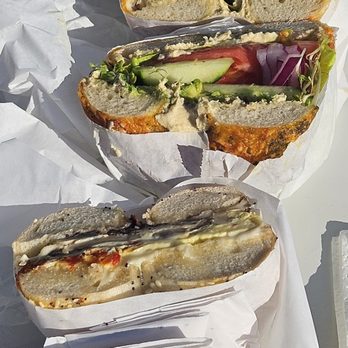 Saratoga Bagels - Hummus on an everything bagel (top)
Mediterranean on a pestp bagel(bottom - Bagels Near Me - Saratoga, California Saratoga Bagels - Hummus on an everything bagel (top)
Mediterranean on a pestp bagel(bottom - Bagels Near Me - Saratoga, California