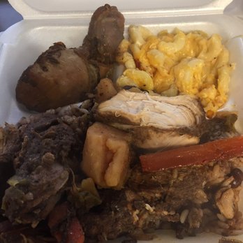 Jerk N Jive Caribbean Kitchen - This is after I already started digging in (I was hungry!), brown stew chicken and Mac n cheese - Caribbean Near Me - Frederick, Maryland Jerk N Jive Caribbean Kitchen - This is after I already started digging in (I was hungry!), brown stew chicken and Mac n cheese - Caribbean Near Me - Frederick, Maryland