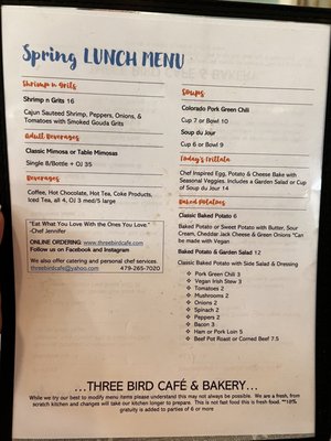Menu photo 7 Three Bird Cafe Eureka Springs, AR