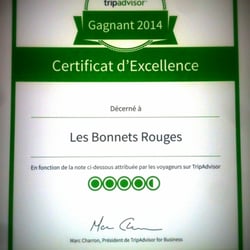 Les Bonnets Rouges - Certificat d'excellence Tripadvisor 2014