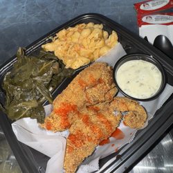 My Fish Stop - The delta combo catfish and lobster Mac and collard greens
