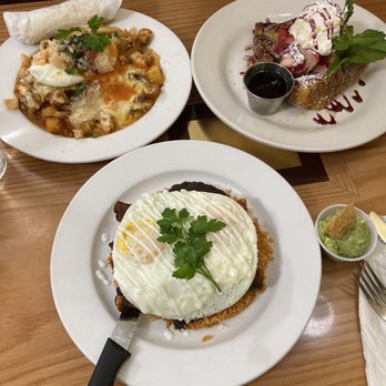 Frida's Breakfast & Lunch - On the top left is CRISPY PORK HASH, on the top right is CRUNCHY FRENCH TOAST and in front is ENCHILADAS MAMACITAS - Breakfast & Brunch Near Me - Evanston, Illinois Frida's Breakfast & Lunch - On the top left is CRISPY PORK HASH, on the top right is CRUNCHY FRENCH TOAST and in front is ENCHILADAS MAMACITAS - Breakfast & Brunch Near Me - Evanston, Illinois