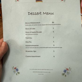 Renate's German Restaurant - Dessert menu - Bakeries Near Me - Hanover Park, Illinois Renate's German Restaurant - Dessert menu - Bakeries Near Me - Hanover Park, Illinois