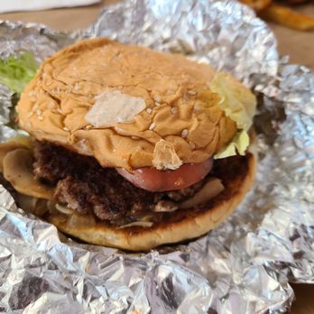 Five Guys - Little hamburger ..."all the way" (toppings), minus the mustard. Was okay - the grilled onions and mushrooms buoyed it up... - Burgers Near Me - Mililani, Hawaii Five Guys - Little hamburger ..."all the way" (toppings), minus the mustard. Was okay - the grilled onions and mushrooms buoyed it up... - Burgers Near Me - Mililani, Hawaii