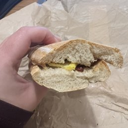 Thin and soggy ciabatta breakfast sandwich Thin and soggy ciabatta breakfast sandwich