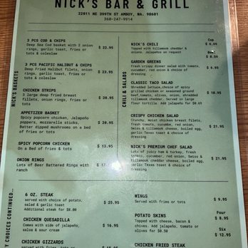 Nick's Bar & Grill - Menu - Pubs Near Me - Amboy, Washington Nick's Bar & Grill - Menu - Pubs Near Me - Amboy, Washington
