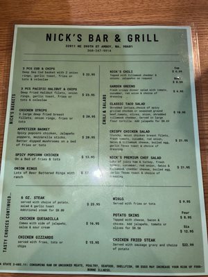 Menu photo 4 Nick's Bar & Grill Amboy, WA Menu photo 4 Nick's Bar & Grill Amboy, WA
