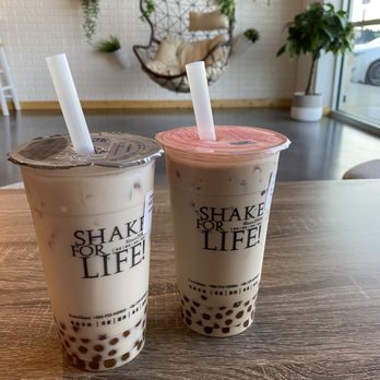 Ding Tea - Left(winter melon milk tea) Right(signature milk tea, 50% sugar) - Coffee & Tea Near Me - Katy, Texas