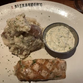 J. Alexander's - Grilled Salmon with mash potatoes split - Steakhouses Near Me - Plantation, Florida J. Alexander's - Grilled Salmon with mash potatoes split - Steakhouses Near Me - Plantation, Florida