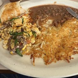 Mi Mexico Restaurant - Machaca with add on hot sauce from a squeeze bottle it's spicy!!
