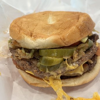 Dan's Hamburgers - Double Meat & Single Cheese* with grilled jalapeño, grilled onions and bacon. - Burgers Near Me - Austin, Texas