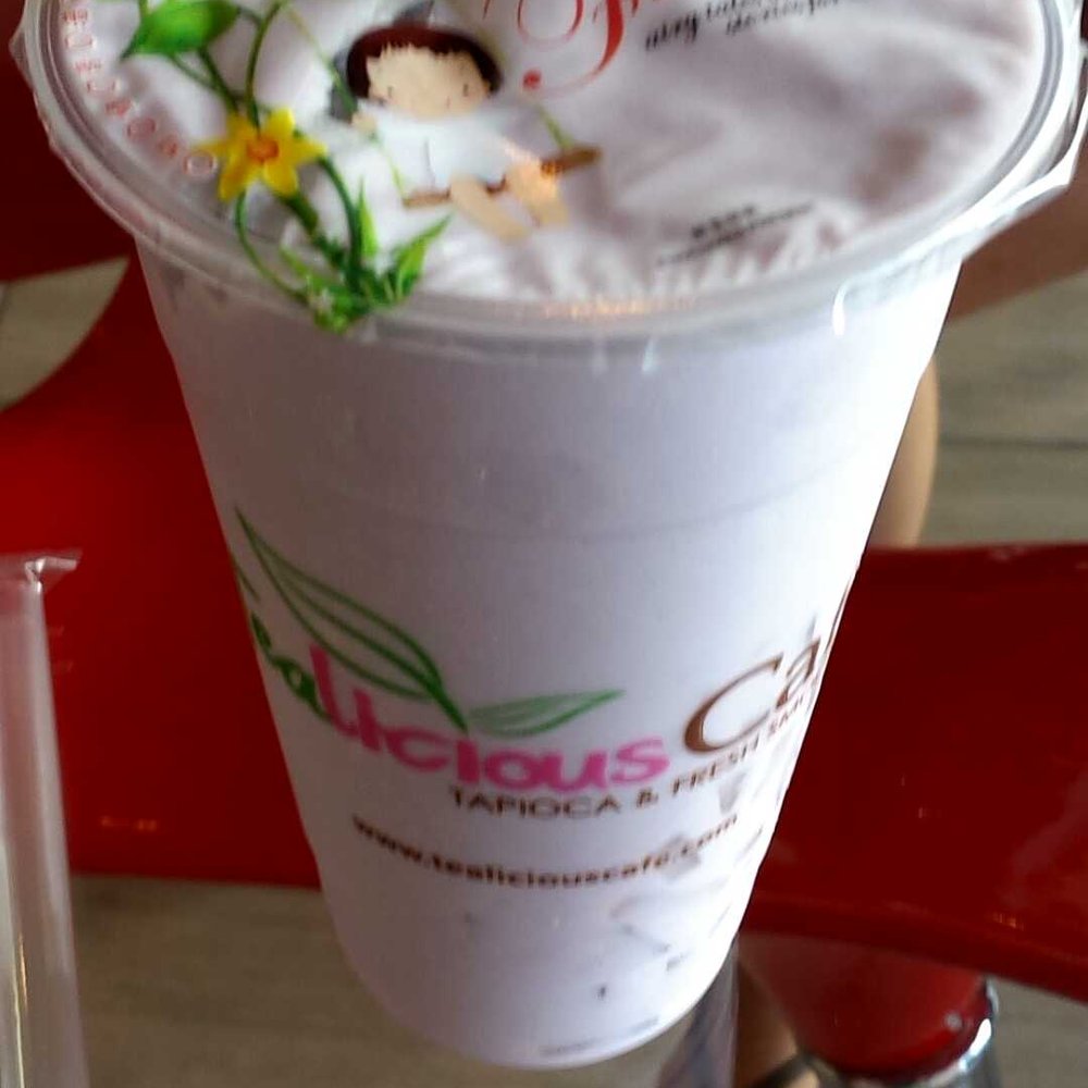 Tealicious Cafe - Taro Cream Blend with Lychee Jelly - Bubble Tea Near Me - San Antonio, Texas