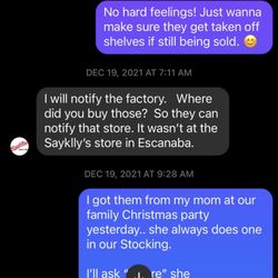 Sayklly's Confectionery & Gifts - First time contacting them about this same issue in December on 2021... & their personal reply.