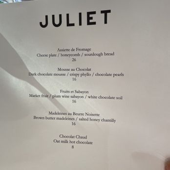 Juliet - Menu - French Near Me - Culver City, California