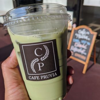 Cafe Pruvia - Iced Lavender Matcha Latte w/Whole Milk - Bubble Tea Near Me - Gardena, California