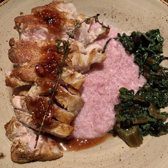 The Crossvines - Pork ribeye with pinkish looking grits - Wineries Near Me - Poolesville, Maryland