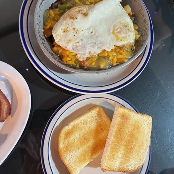 Luxury Diner - Bacon skillet with green chili sauce. - Diners Near Me - Cheyenne, Wyoming Luxury Diner - Bacon skillet with green chili sauce. - Diners Near Me - Cheyenne, Wyoming