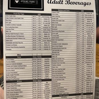 Atkins Park Tavern - Drink menu as of 5/23 - American Near Me - Smyrna, Georgia Atkins Park Tavern - Drink menu as of 5/23 - American Near Me - Smyrna, Georgia