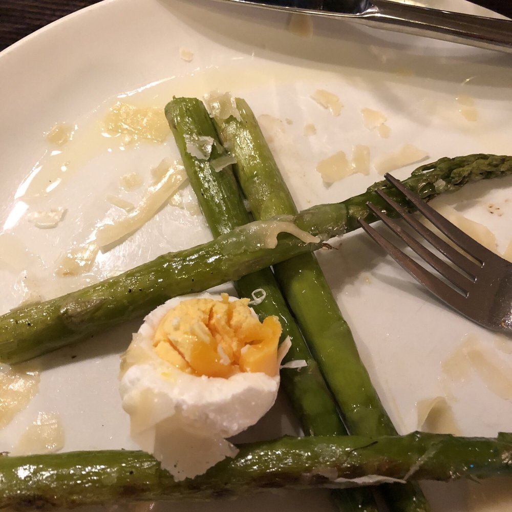 Poached egg on asparagus cold and hard-cooked. Not much to this starter, seems like it should be a side for a main.