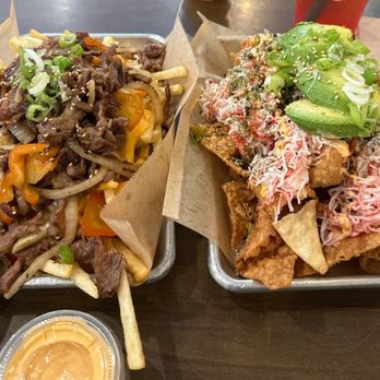 Cha Cafe - Cheese Steak Fries and California Nachos with extra cha sauce on the side - Coffee & Tea Near Me - El Monte, California