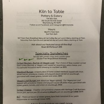 Kiln to Table - Menu - Cafes Near Me - Waynesburg, Pennsylvania Kiln to Table - Menu - Cafes Near Me - Waynesburg, Pennsylvania
