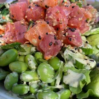 Poke2 Grill - Poke bowl with three protein. Salmon and tuna! - Seafood Near Me - Long Beach, California Poke2 Grill - Poke bowl with three protein. Salmon and tuna! - Seafood Near Me - Long Beach, California
