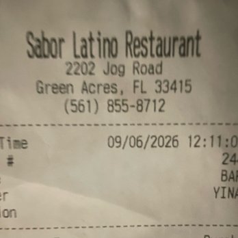 Sabor Latino - Receipt for Sabor Latino - Latin American Near Me - Greenacres, Florida Sabor Latino - Receipt for Sabor Latino - Latin American Near Me - Greenacres, Florida