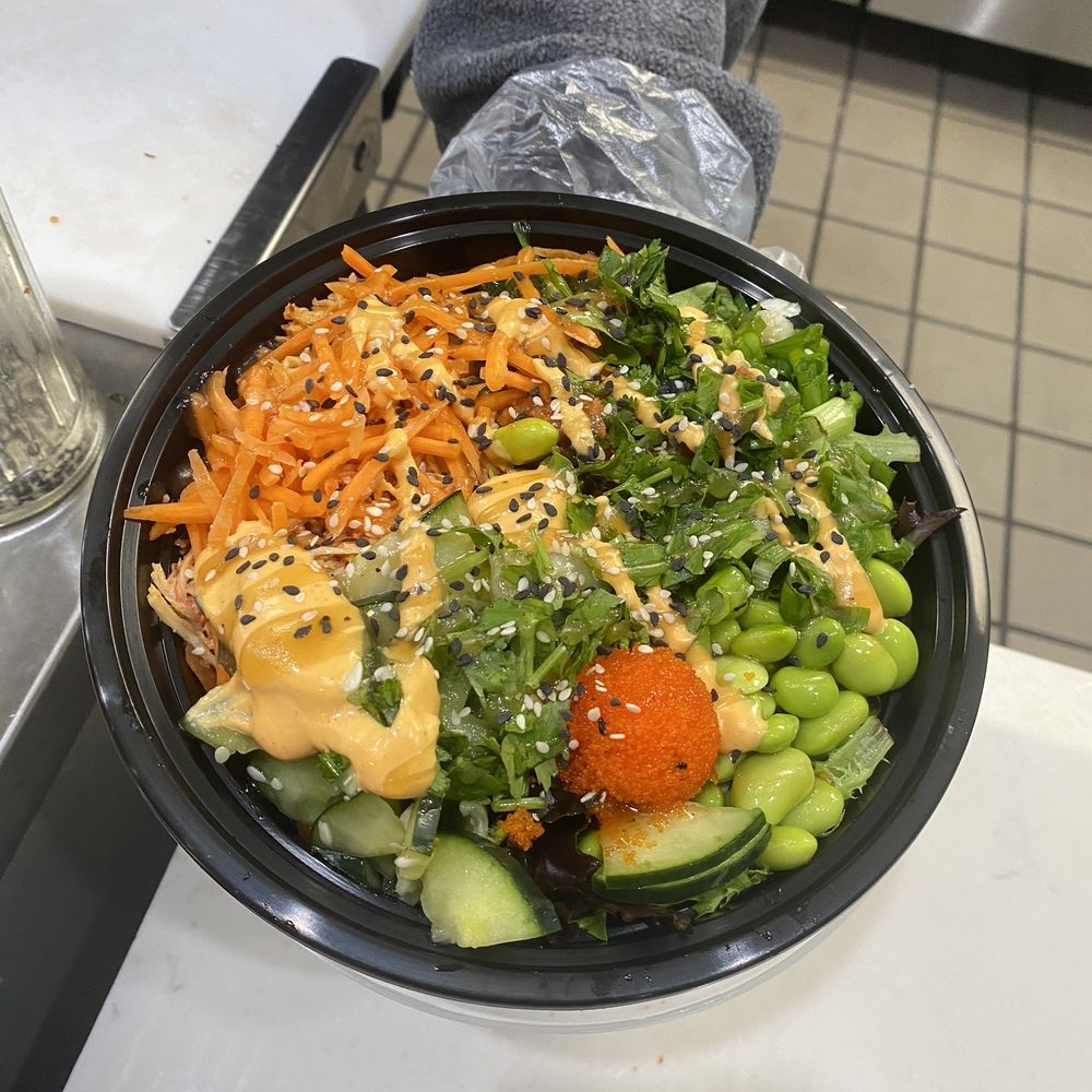 Poke Lounge - 2 scoop bowl - half sushi rice, half salad with spicy tuna, marinaded tuna, and toppings - Poke Near Me - Riverside, California Poke Lounge - 2 scoop bowl - half sushi rice, half salad with spicy tuna, marinaded tuna, and toppings - Poke Near Me - Riverside, California