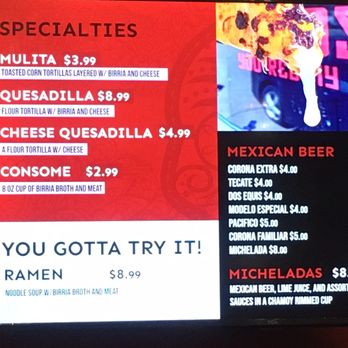 Red Tacos - Menu (right side). - Tacos Near Me - Lehi, Utah