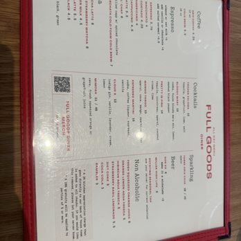 Full Goods Diner - Drink Menu - Diners Near Me - San Antonio, Texas