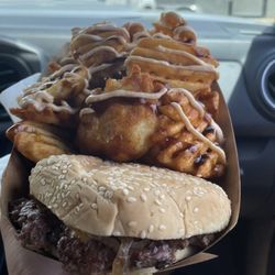 Smash Burger with Waffle Fries