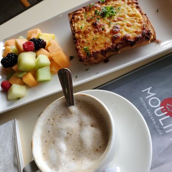 Moulin - Le Croque Monsieur with fruit and Cappuccino - Bakeries Near Me - Newport Beach, California Moulin - Le Croque Monsieur with fruit and Cappuccino - Bakeries Near Me - Newport Beach, California