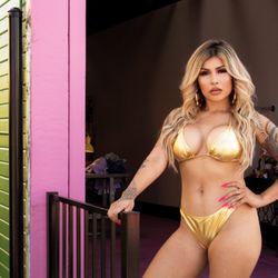 Hola Swim - Stef looks radiant in our gold bikini suit