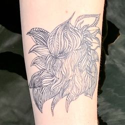Fine line abstract floral tattoo by Janella Mele, healed