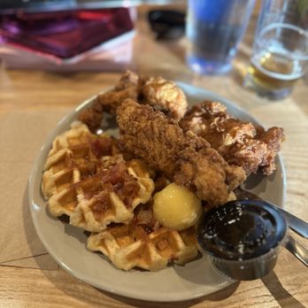 Chicken N Pickle - Chicken & Waffles (w/out chives) - $15 for a huge portion - Pickleball Near Me - Henderson, Nevada