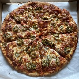 Large pizza with pepperoni and jalapeños